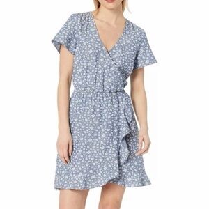 J Crew Mercantile Floral Print Chambray Elastic Waist Wrap Dress | Size Large |